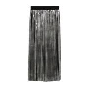 Geplooide Zilveren Rok Elastische Taille Uitlopend Msgm , Gray , Dames