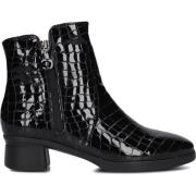 Croco Enkellaarsjes met 2 ritsen Hartjes , Black , Dames