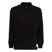 Geribbelde Wol Polo Sweater Emporio Armani , Black , Heren