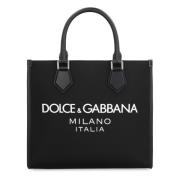 Leren-Detail Nylon Tote Tas Dolce & Gabbana , Black , Heren