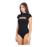 Zwarte korte mouw body top Patrizia Pepe , Black , Dames