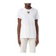 Stijlvolle Katoenen T-shirt met Geborduurd Hart Pinko , White , Dames