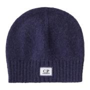 Alpaca Wol Ribgebreide Beanie met Logo Patch C.p. Company , Blue , Her...