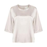 Zijde Satijn Zware Stretch T-Shirt Forte Forte , White , Dames