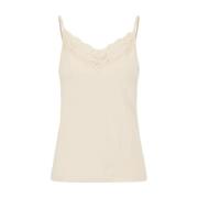 Mouwloze Kant Spaghetti Top Zusss , Beige , Dames