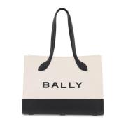 Canvas Schoudertas met Leren Details Bally , White , Dames