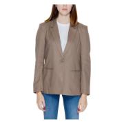 Bruine Linnen-Blend Blazer met Zakken Only , Brown , Dames