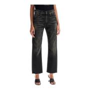 Klassieke Boyfriend Jeans met Rauwe Zoom R13 , Black , Dames