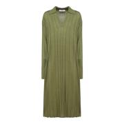 Groene Jurk met Overhemdkraag en Lange Mouwen Akep , Green , Dames