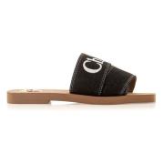 Gevlochten Leren Slides Chloé , Black , Dames