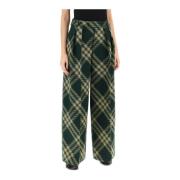 Geruite Palazzo Broek met Uitlopende Snit Burberry , Green , Dames