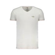 Heren V-hals T-shirt met print Aeronautica Militare , White , Heren