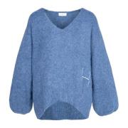 Oversized V-hals Sweater Hést , Blue , Dames