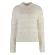 Jacquard logo wolmix pullover Balenciaga , Beige , Dames