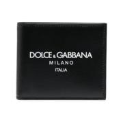 Logo-Print Leren Bifold Portemonnee Dolce & Gabbana , Black , Heren