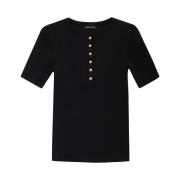 Geribbeld T-shirt met Gouden Knopen Anine Bing , Black , Dames