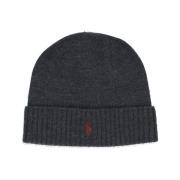 Grijze Wol Beanie Hoed met Pony Logo Ralph Lauren , Gray , Heren