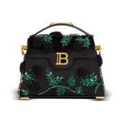 Kleine B-Buzz Dynasty tas in bramen-geborduurd satijn Balmain , Black ...