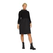 Elegante Zwarte Jurk met Hoge Kraag 2-Biz , Black , Dames