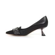 Zwarte leren pump met strass-patronen Ninalilou , Black , Dames