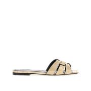 Paling Leren Platte Sandalen Beige Saint Laurent , Beige , Dames