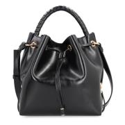 Leren Bucket Bag met Trekkoordsluiting Chloé , Black , Dames