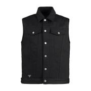 Zwarte Denim Vest Stijlvol Mouwloos Ontwerp Prada , Black , Heren