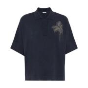 Blauwe Cashmere Polo met Bloemenembleem Brunello Cucinelli , Blue , Da...