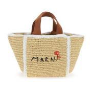 Macramé Gebreide Tote Tas met Geborduurd Logo Marni , Brown , Unisex