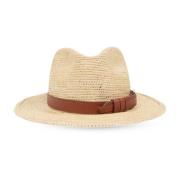 Beige Panama Hoed met Leren Band Chloé , Beige , Dames