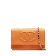 Pre-owned Leather wallets Chanel Vintage , Orange , Dames