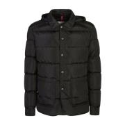 Zwarte gewatteerde jas met capuchon Moncler , Black , Heren