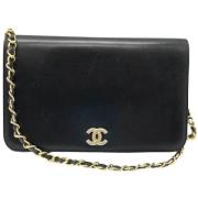 Pre-owned Leather wallets Chanel Vintage , Black , Dames