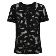 Bloemen Kant Korte Mouw T-shirt Zwart Max Mara Studio , Black , Dames