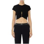 Zwart T-shirt met gedrapeerd cuppatroon en rits Elisabetta Franchi , B...