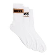 Korte Geribbelde Enkelsokken 3-Pack Hugo Boss , White , Heren