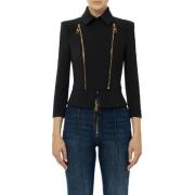 Stretch crêpe jasje met basque en rits Elisabetta Franchi , Black , Da...