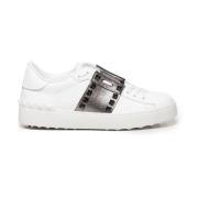 Studded Leren Sneakers Wit Grijs Valentino Garavani , White , Dames