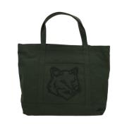 Canvas Tote Tas met Fox Borduurwerk Maison Kitsuné , Green , Heren