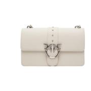 Klassieke Love One Zijden Leren Tas Pinko , White , Dames