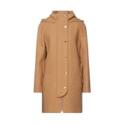 Bruine Wollen Blend Hooded Jas Love Moschino , Brown , Dames