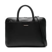 Zwarte leren laptoptas met T Timeless logo plaquette Tod's , Black , H...