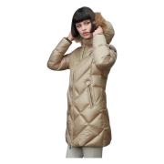 Geometrisch Gewatteerd Lang Donsjack Blauer , Beige , Dames