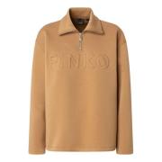 Kameel Sweater met Rits en Logo Pinko , Brown , Dames