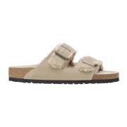 Arizona Shearling Suède Leren Slippers Birkenstock , Beige , Dames