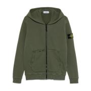 Groene Katoenen Hoodie met Rits Stone Island , Green , Heren