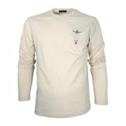 Lange Mouw Geborduurd Jersey T-Shirt Ivoor Aeronautica Militare , Beig...