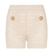 Gebreide Shorts met Hoge Taille en Goudkleurige Knopen Balmain , Beige...