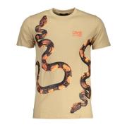 Korte Mouw Logo Print T-Shirt Beige Cavalli Class , Beige , Heren