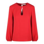 Twill Poker Blouse met Sleutelgat Halslijn P.a.r.o.s.h. , Red , Dames